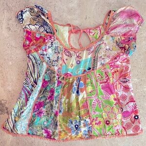 Handmade Patchwork Babydoll Tie Back Tee